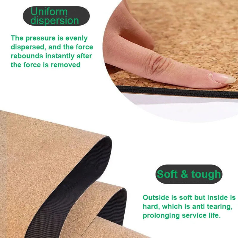 Cork mat with a hand pressing down, highlighting uniform dispersion and softness.